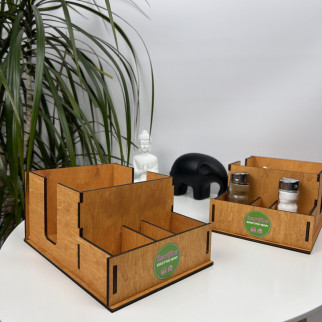 Компактний дерев'яний органайзер для подачі на стіл спецій, зубочисток та серветок з логотипом, товари HoReCa - Інтернет-магазин спільних покупок ToGether