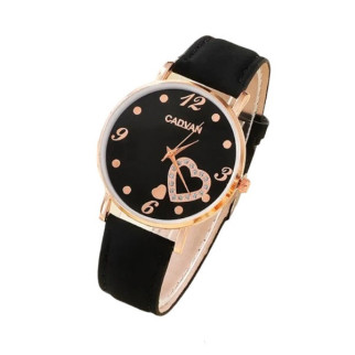 Чоловічий наручний годинник кварцовий чорний циферблат білі фіаніти у формі серця шкіряний чорний ремінець - Інтернет-магазин спільних покупок ToGether