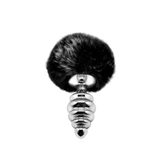 Металева анальна пробка Кролячий хвостик Alive Fluffy Twist Plug M Black, діаметр 3,4 см - Інтернет-магазин спільних покупок ToGether