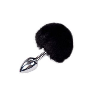 Металева анальна пробка Кролячий хвостик Alive Fluffy Plug S Black, діаметр 2,8 см - Інтернет-магазин спільних покупок ToGether