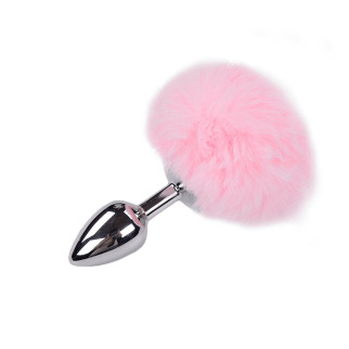 Металева анальна пробка Кролячий хвостик Alive Fluffy Plug S Pink, діаметр 2,8 см - Інтернет-магазин спільних покупок ToGether