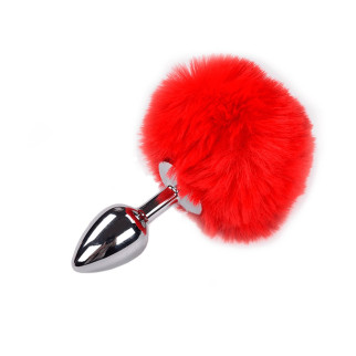 Металева анальна пробка Кролячий хвостик Alive Fluffy Plug S Red, діаметр 2,8 см - Інтернет-магазин спільних покупок ToGether