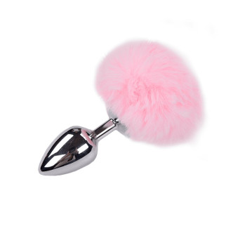 Металева анальна пробка Кролячий хвостик Alive Fluffy Plug L Pink, діаметр 3,9 см - Інтернет-магазин спільних покупок ToGether
