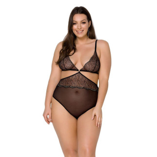 Боді Passion AMBERLY BODY 4XL/5XL black, асиметричний крій, мереживний ліф, золота нитка - Інтернет-магазин спільних покупок ToGether