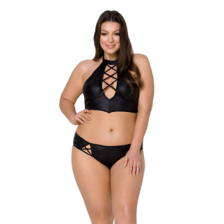 Комплект з екошкіри Passion NANACY BIKINI 4XL/5XL black, бра та трусики з імітацією шнурівки - Інтернет-магазин спільних покупок ToGether