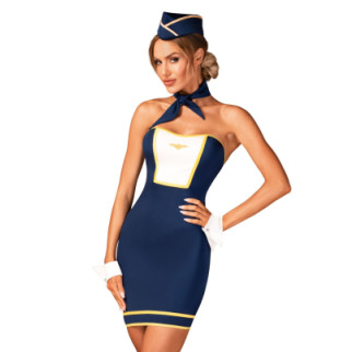 Еротичний костюм стюардеси Obsessive Stewardess uniform M/L, blue, сукня, пілотка, шарф, манжети - Інтернет-магазин спільних покупок ToGether