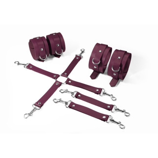 Набір для БДСМ 3 в 1 Feral Feelings BDSM Kit 3 Burgundy, burgundy, наручники, поножі, хрестовина - Інтернет-магазин спільних покупок ToGether