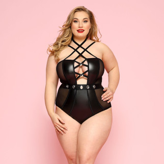 Сексуальне боді JSY «Пристрасна Лорейн» Plus Size Black, люверси, стрепи, екошкіра, шнурівка - Інтернет-магазин спільних покупок ToGether