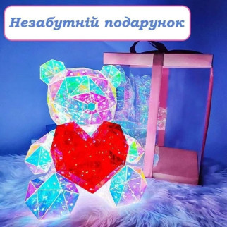 Кришталевий Ведмедик Геометричний Ведмедик 3D LED Teddy Bear нічник із червоним серцем 25 см - Інтернет-магазин спільних покупок ToGether