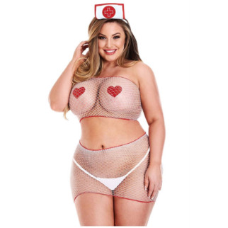 Ігровий костюм Медсестри в дрібну сітку Baci Lingerie 4 предмети, білий, XL - Інтернет-магазин спільних покупок ToGether