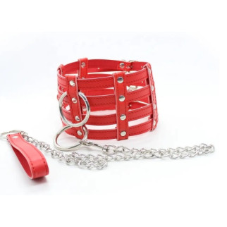Нашийник з поводком-ланцюжком DS Fetish Collar with chain leash red - Інтернет-магазин спільних покупок ToGether