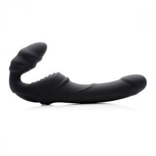 Жіночий вібрострапон Slim Rider Ribbed Ribbed Vibrating Silicone Strapless Strap On, чорний - Інтернет-магазин спільних покупок ToGether