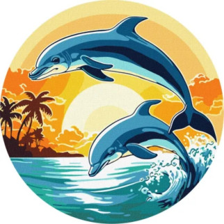 Картина за номерами "Грайливі дельфіни" KHO-R1028 діаметр 33 см - Інтернет-магазин спільних покупок ToGether