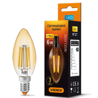 Лампа C37 6W E14 2200К 220V Filament A LED Videx - Інтернет-магазин спільних покупок ToGether