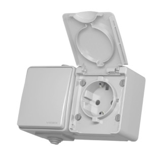 BINERA сірий Розетка зовнішня 1-а із заземленням + вимикач 1кл. IP65 Videx - Інтернет-магазин спільних покупок ToGether