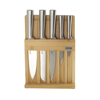 Набір ножів 6 предметів (5 ножів + дошка) на дерев'яній підставці нержавіюча сталь 5168 KAMILLE - Інтернет-магазин спільних покупок ToGether