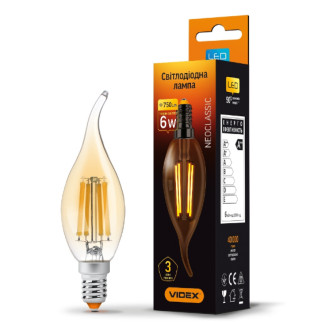 Лампа C37Ft 6W E14 2200К 220V Filament A LED Videx - Інтернет-магазин спільних покупок ToGether