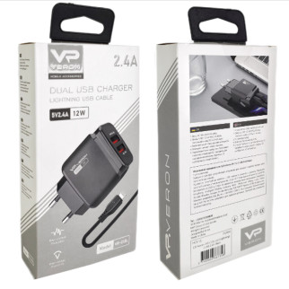 Зарядний пристрій мережевий 2USB + кабель Lightning 2,4A чорний Veron VR-C12L - Інтернет-магазин спільних покупок ToGether