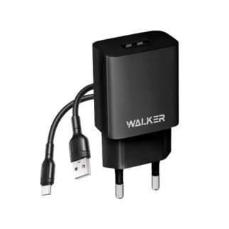 Зарядний пристрій мережевий USB + кабель Type-C 2,1А чорний WALKER WH-26 - Інтернет-магазин спільних покупок ToGether