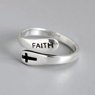 Каблучка мінімалістична з хрестом і написом Віра Faith розмір регульований - Інтернет-магазин спільних покупок ToGether