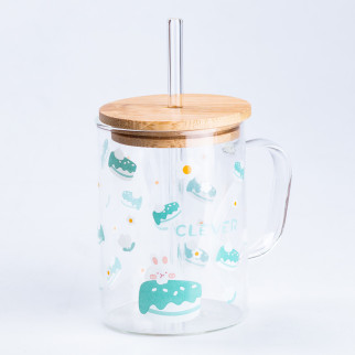 Чашка скляна з дерев'яною кришкою та трубочкою - Інтернет-магазин спільних покупок ToGether