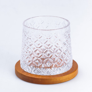 Склянка для води та соку скляна прозора з дерев’яною підставкою - Інтернет-магазин спільних покупок ToGether