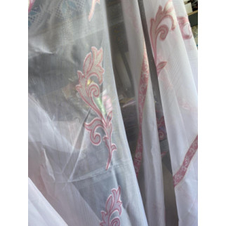 Тюль, біла з рожевим орнаментом 410*300 см Відріз - Інтернет-магазин спільних покупок ToGether