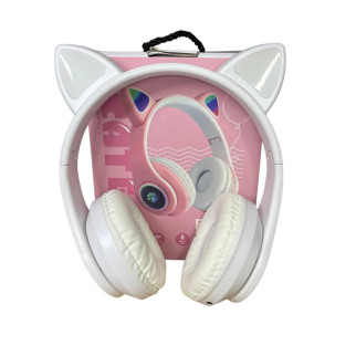 Навушники дитячі Cat Ear В39М підсвічування/FM-радіо/MicroSD/Bluetooth білі - Інтернет-магазин спільних покупок ToGether