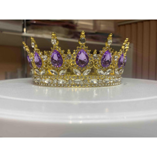 Золота корона для торту, кругла тіара, діадема (велике каміння фіолетового кольору) - Інтернет-магазин спільних покупок ToGether
