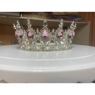 Срібна корона для торту, кругла тіара, діадема (велике каміння ніжно - рожевого кольору) - Інтернет-магазин спільних покупок ToGether