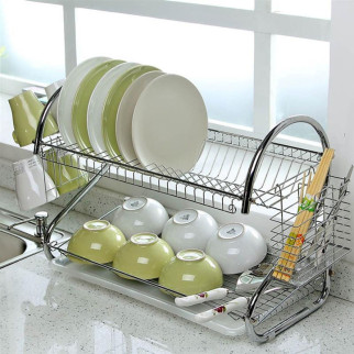 Стійка для сушіння посуду Kitchen storage rack, нержавіюча сталь, кишеня для ложок і виделок - Інтернет-магазин спільних покупок ToGether