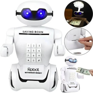 Скарбничка робот зі світильником Universal з кодовим замком Robot Piggy Bank білий - Інтернет-магазин спільних покупок ToGether