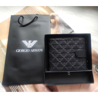 Чоловічий  шкіряний чорний гаманець Armani з фірмовим пакетом - Інтернет-магазин спільних покупок ToGether