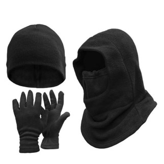Комплект шапка в'язана + балаклава на фіксаторах + флісові рукавиці чорні  - Інтернет-магазин спільних покупок ToGether