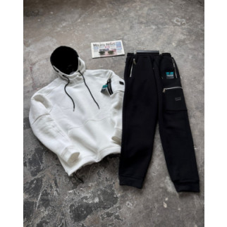 Зимовий спортивний костюм з начосом молочний худі + чорні штани RAPID Grand - Інтернет-магазин спільних покупок ToGether