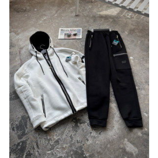 Зимовий спортивний костюм з начосом молочна кофта на змійці+ чорні штани RAPID Grand - Інтернет-магазин спільних покупок ToGether
