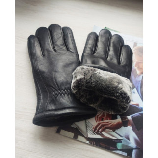 Чоловічі зимові шкіряні перчатки рукавиці  штучне хутро black - Інтернет-магазин спільних покупок ToGether