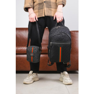 Комплект рюкзак текстиль + месенджер Gucci чорний, зелено-червона смуга - Інтернет-магазин спільних покупок ToGether