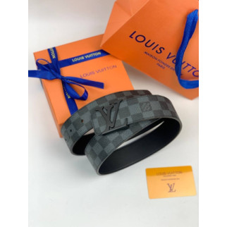 Ремень Louis Vuitton c черной пряжкой LV initials Damier Graphite r112 - Інтернет-магазин спільних покупок ToGether