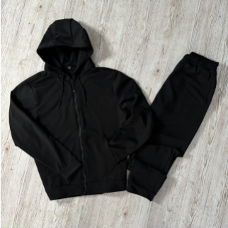 Демісезонний базовий однотонний спортивний костюм чорна кофта на змійці + чорні штани (двонитка) RD058/RD063  - Інтернет-магазин спільних покупок ToGether