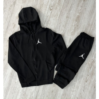 Демісезонний спортивний костюм Jordan чорна кофта на змійці + чорні штани (двонитка) RD129/RD134  - Інтернет-магазин спільних покупок ToGether