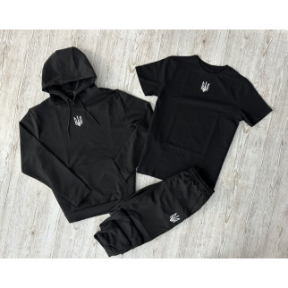  Комплект 3 в 1 Демісезонний спортивний костюм Герб чорний худі + чорні штани (двонитка) + Футболка чорна Герб - Інтернет-магазин спільних покупок ToGether