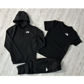 Комплект 3 в 1 Демісезонний спортивний костюм TNF чорний худі + чорні штани (двонитка) + Футболка чорна TNF - Інтернет-магазин спільних покупок ToGether