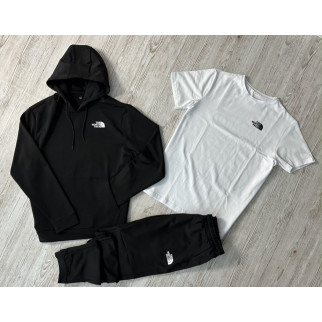 Комплект 3 в 1 Демісезонний спортивний костюм TNF чорний худі + чорні штани (двонитка) + Футболка біла TNF - Інтернет-магазин спільних покупок ToGether