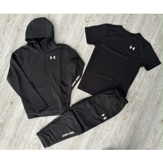Комплект 3 в 1 Демісезонний спортивний костюм Under Armour чорний худі + чорні штани (двонитка) + Футболка чорна Under Armour - Інтернет-магазин спільних покупок ToGether