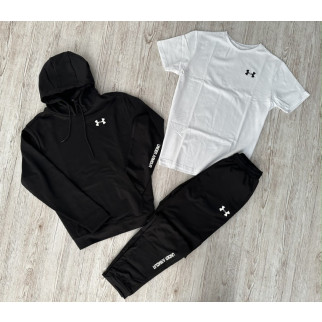Комплект 3 в 1 Демісезонний спортивний костюм Under Armour чорний худі + чорні штани (двонитка) + Футболка біла Under Armour - Інтернет-магазин спільних покупок ToGether