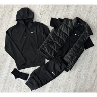 Комплект 5 в 1 Nike чорний худі + чорні штані + чорна жилетка + чорна футболка + 2 пари шкарпеток (чорні та білі) - Інтернет-магазин спільних покупок ToGether