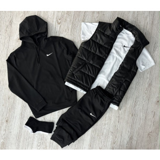 Комплект 5 в 1 Nike чорний худі + чорні штані + чорна жилетка + біла футболка + 2 пари шкарпеток (чорні та білі) - Інтернет-магазин спільних покупок ToGether
