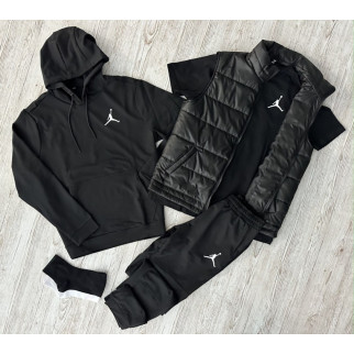 Комплект 5 в 1 Jordan чорний худі + чорні штані + чорна жилетка + чорна футболка + 2 пари шкарпеток (чорні та білі) - Інтернет-магазин спільних покупок ToGether
