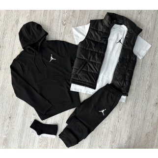 Комплект 5 в 1 Jordan чорний худі + чорні штані + чорна жилетка + біла футболка + 2 пари шкарпеток (чорні та білі) - Інтернет-магазин спільних покупок ToGether